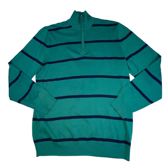 Old Navy 1/4 Zip Green Striped Mock Neck Lightweight Sweater - Men’s Large - Picture 6 of 12